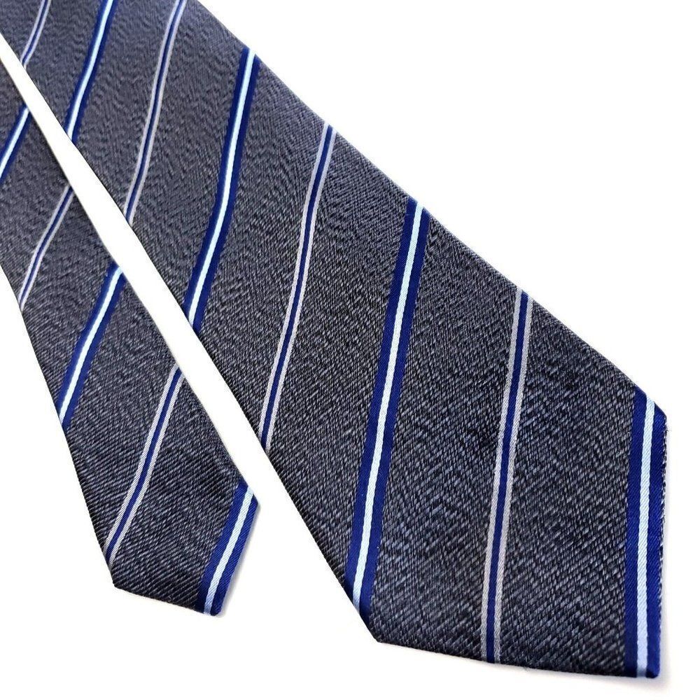 BCBG Maxazria Gray Silk Tie Woven Striped‎